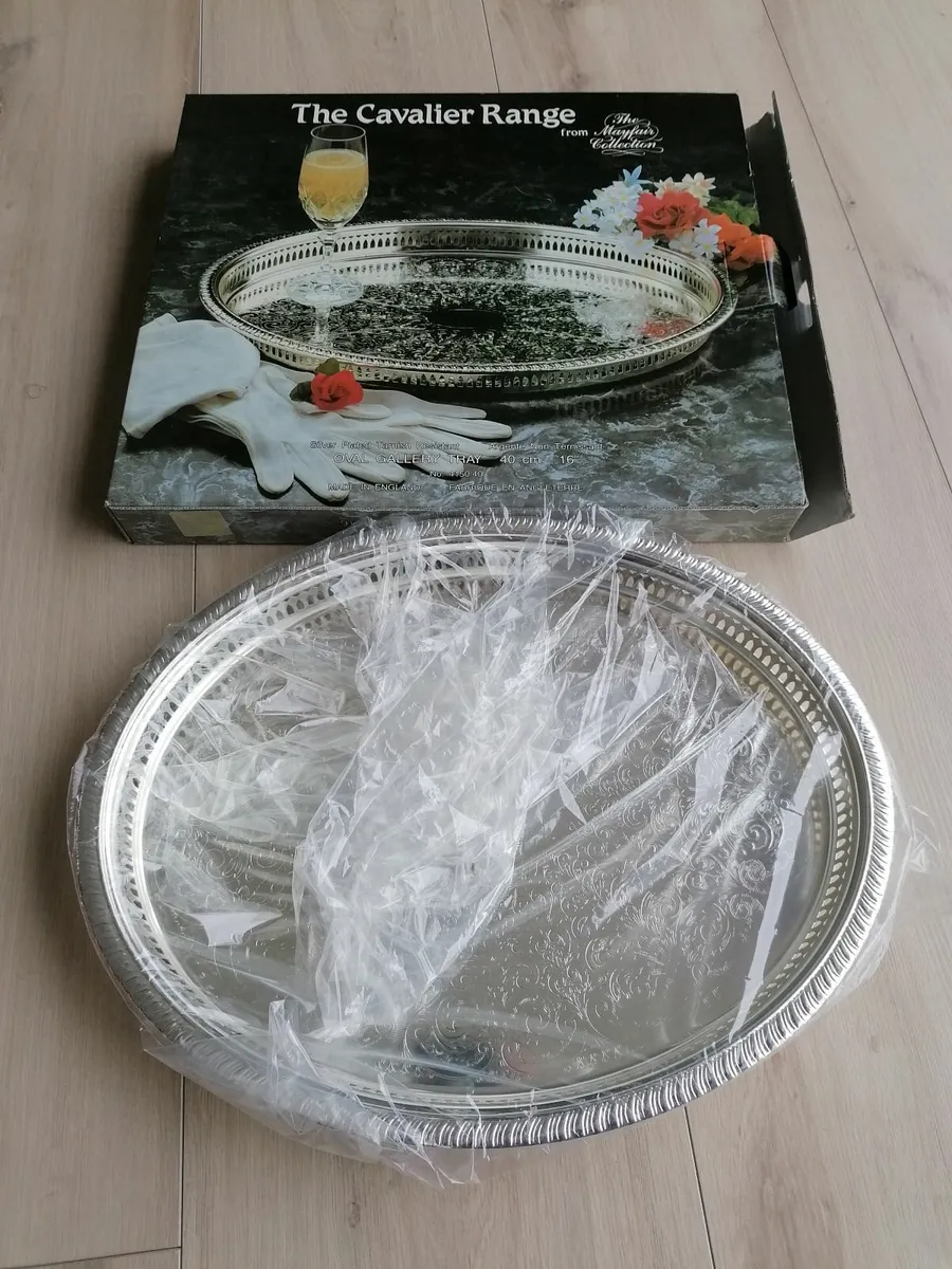 Oval silver serving tray for sale - Image 1