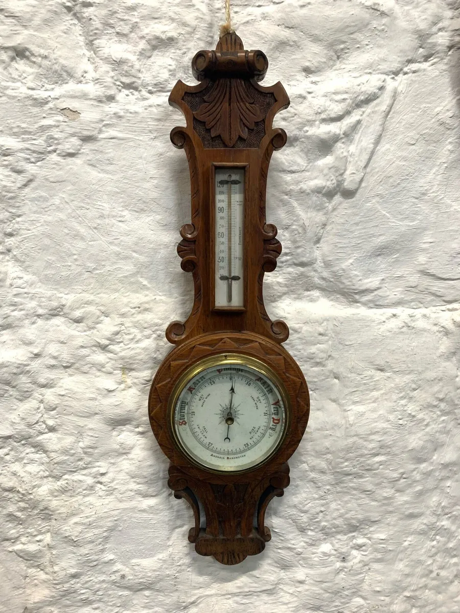 Victorian carved oak Aneroid Barometer dated 1860 - Image 1