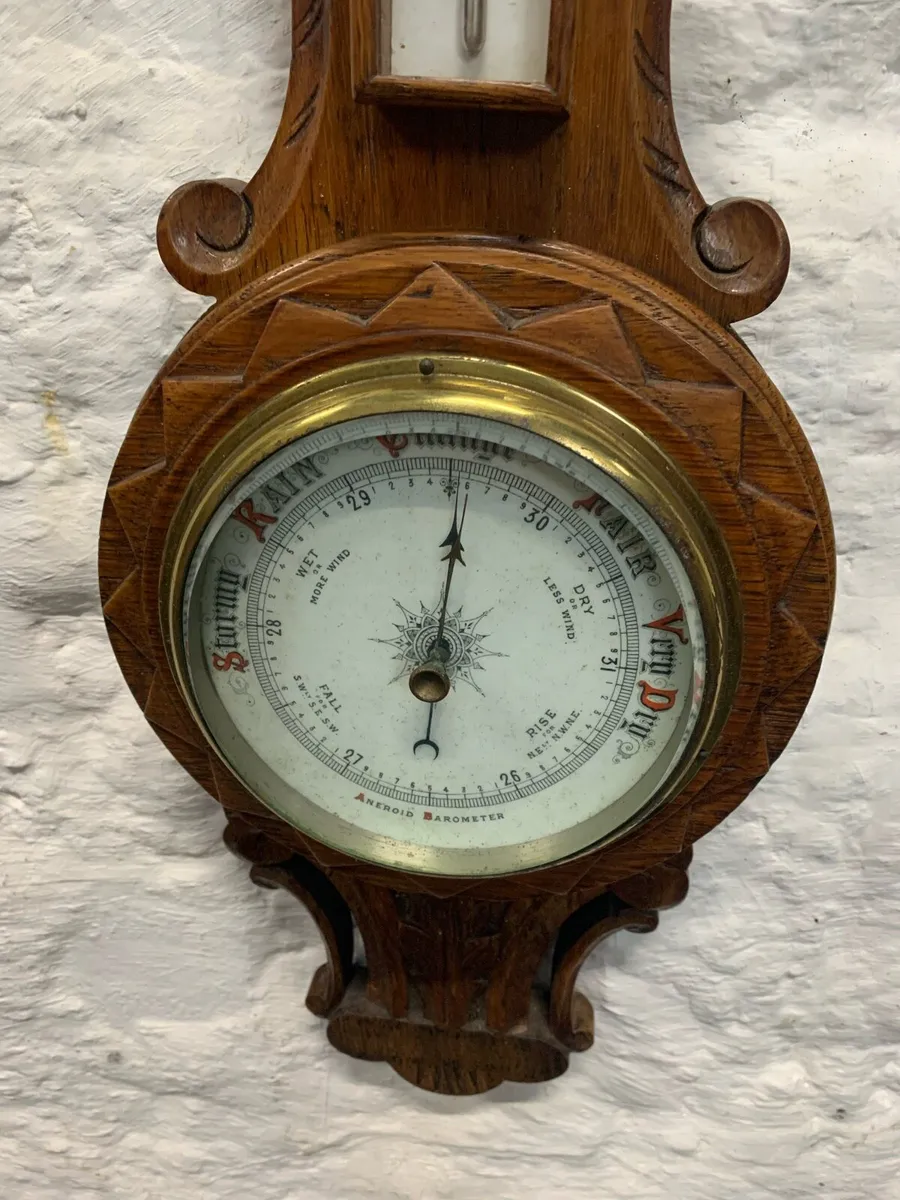 Victorian carved oak Aneroid Barometer dated 1860 - Image 2