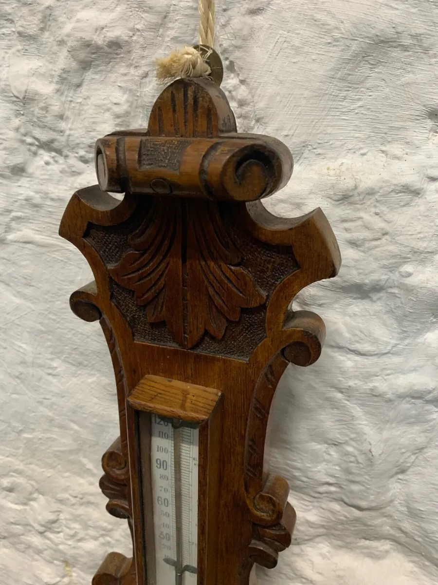 Victorian carved oak Aneroid Barometer dated 1860 - Image 4