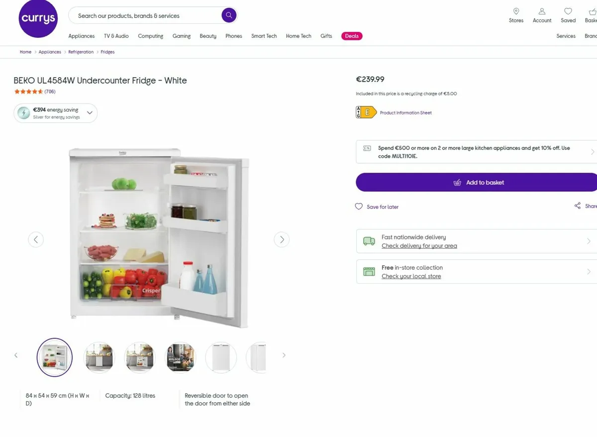 Beko Fridge 128L Under Counter - Image 1