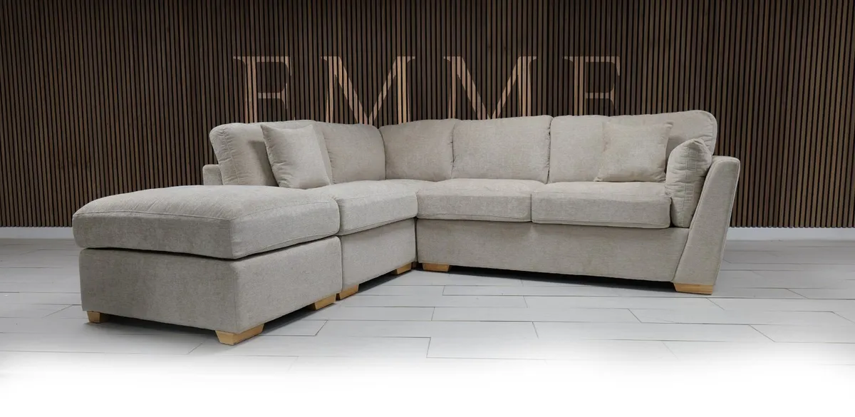 Emme Corner Grey & Beige Fabric Sofa - Image 1