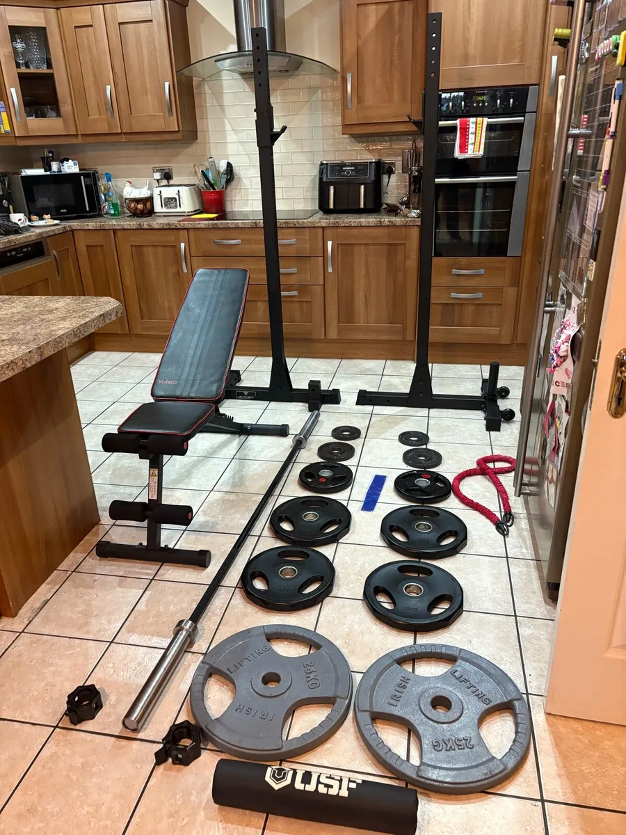 OLYMPIC WEIGHTLIFTING SET WITH HEAVY DUTY RACKS!!! - Image 1