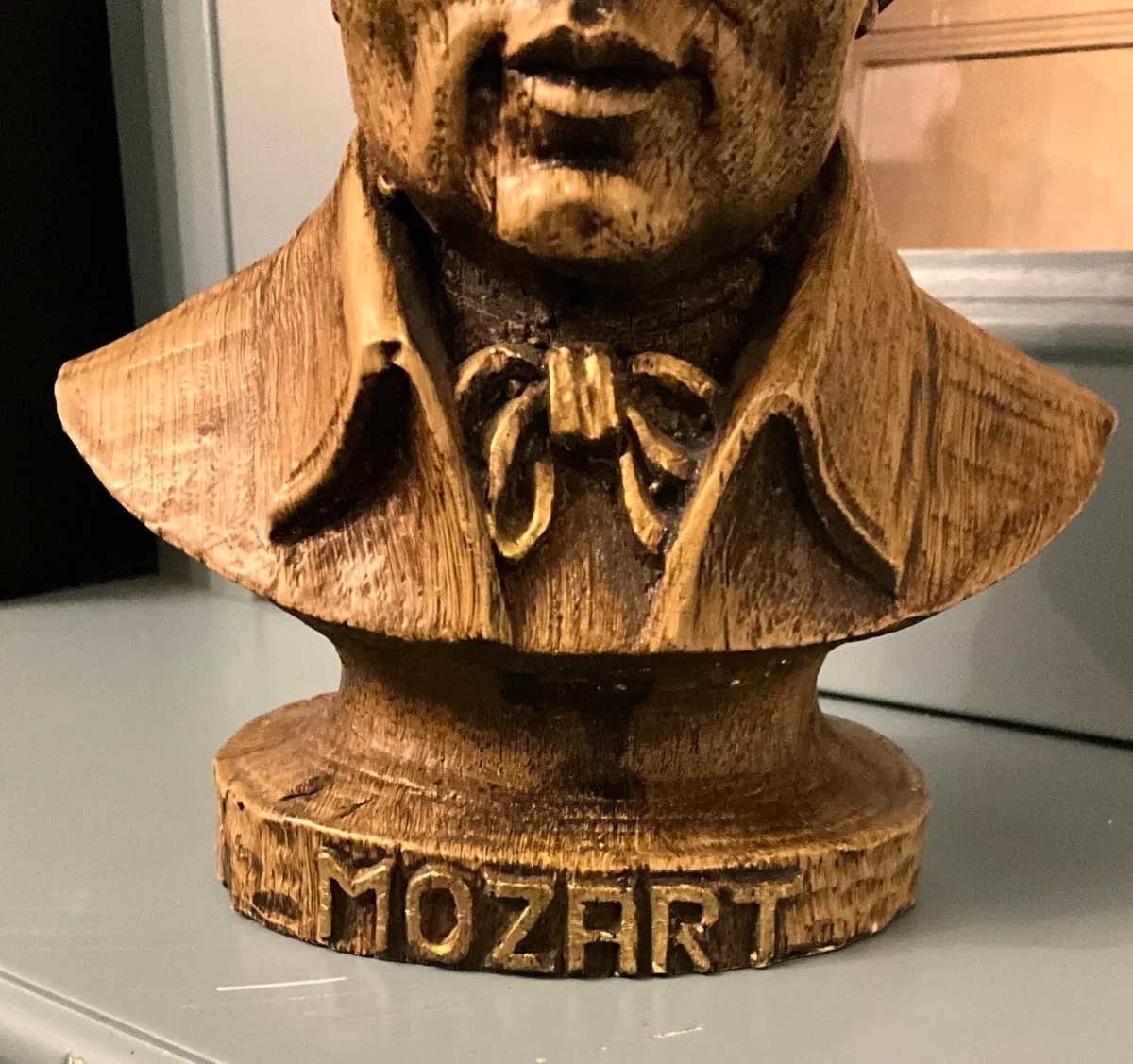 MOZART -,Carved Wood Bust Sculpture - Image 2