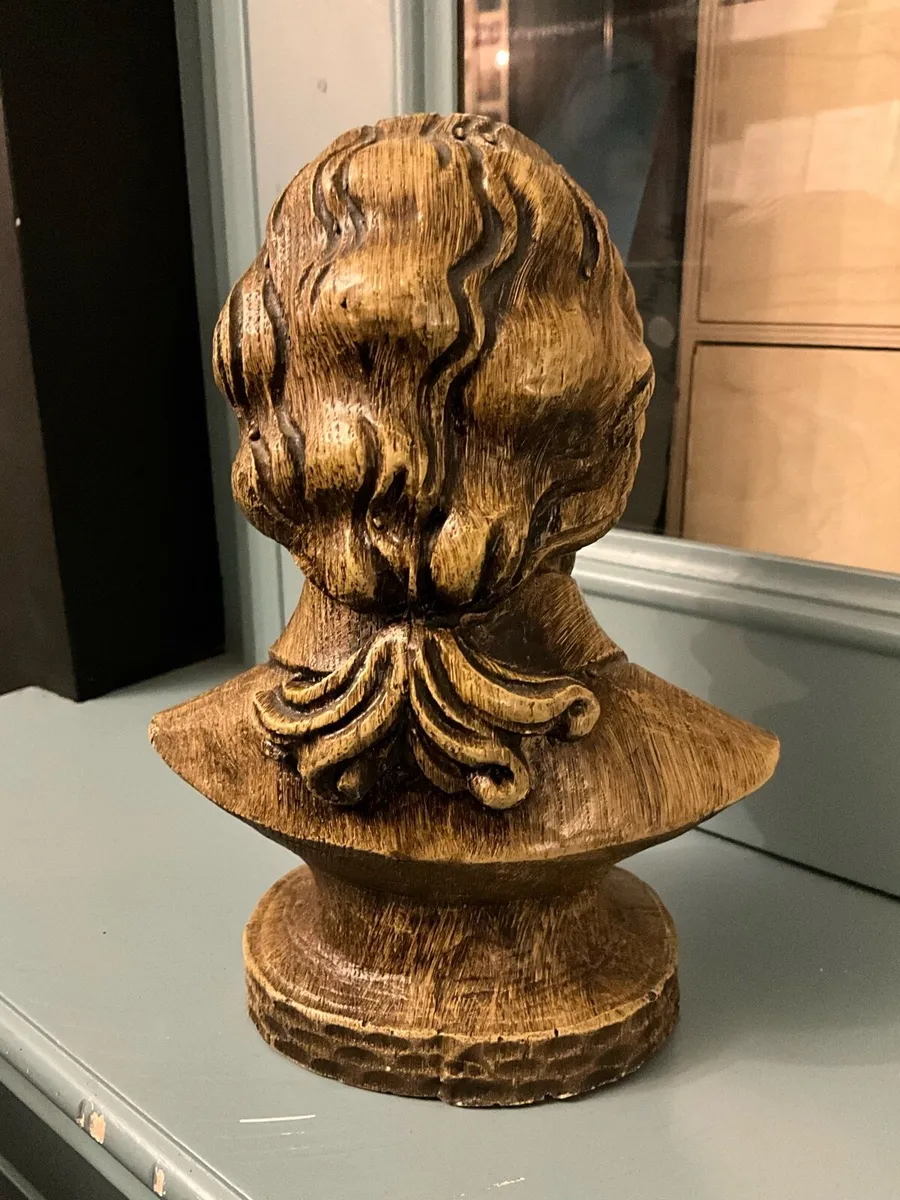 MOZART -,Carved Wood Bust Sculpture - Image 3