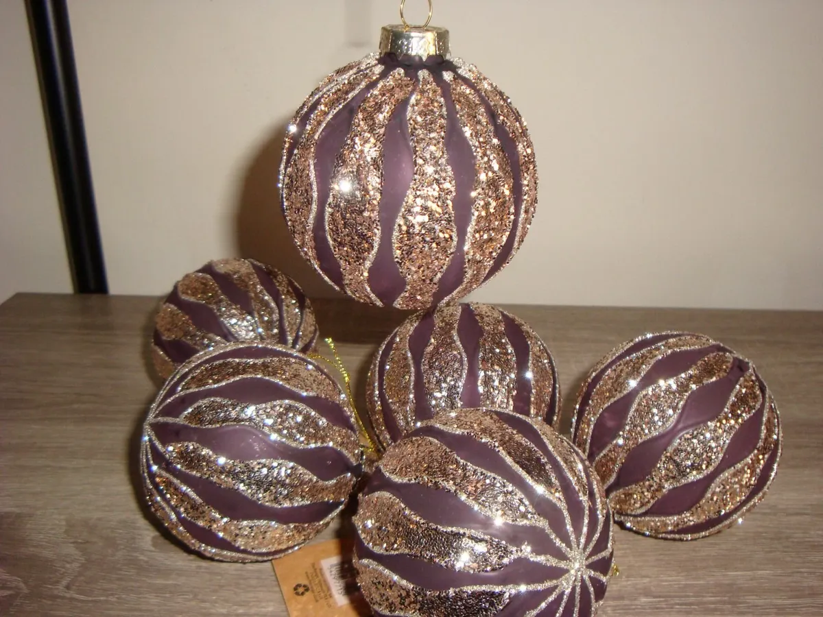 Champagne gold and purple baubles - NEW - Image 1