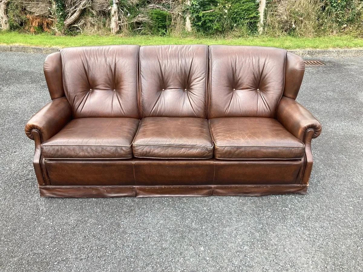 Three Seater Leather Couch Sofa - Image 2