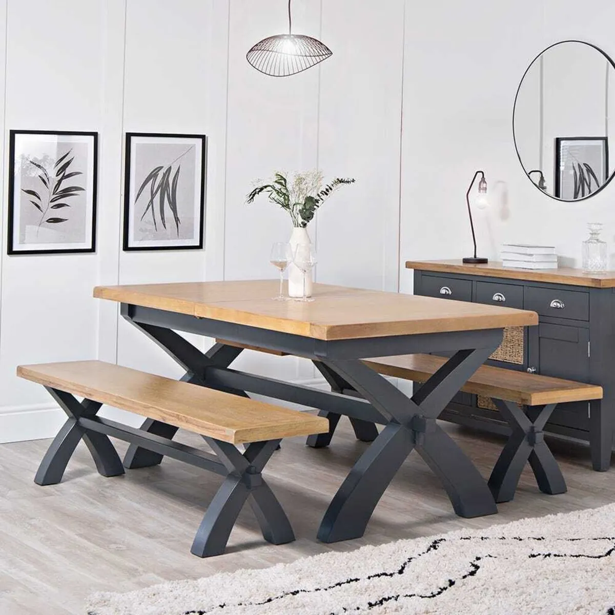 1.8m Cross Leg Extending Farmhouse Dining Table - Image 1