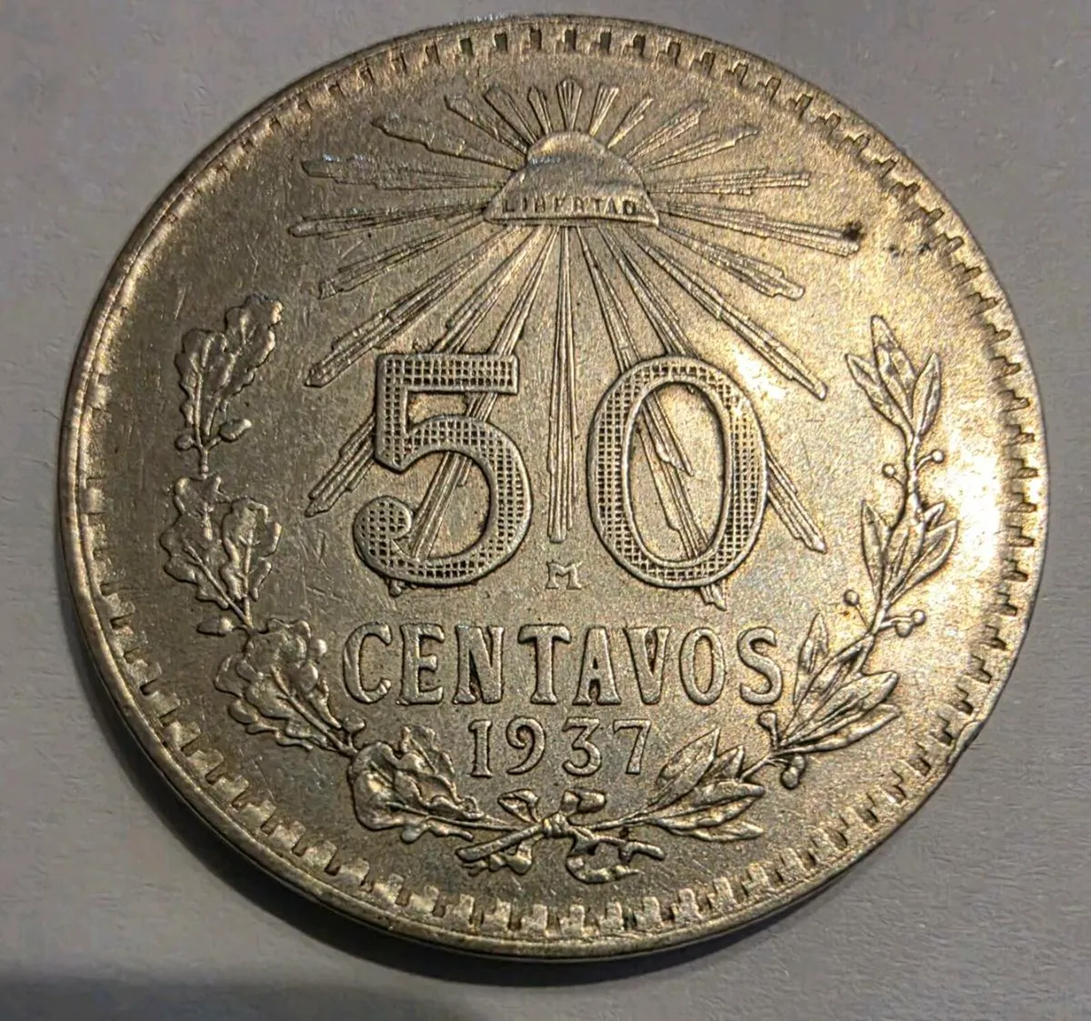 1937 mexicana silver 50 centavos - Image 1