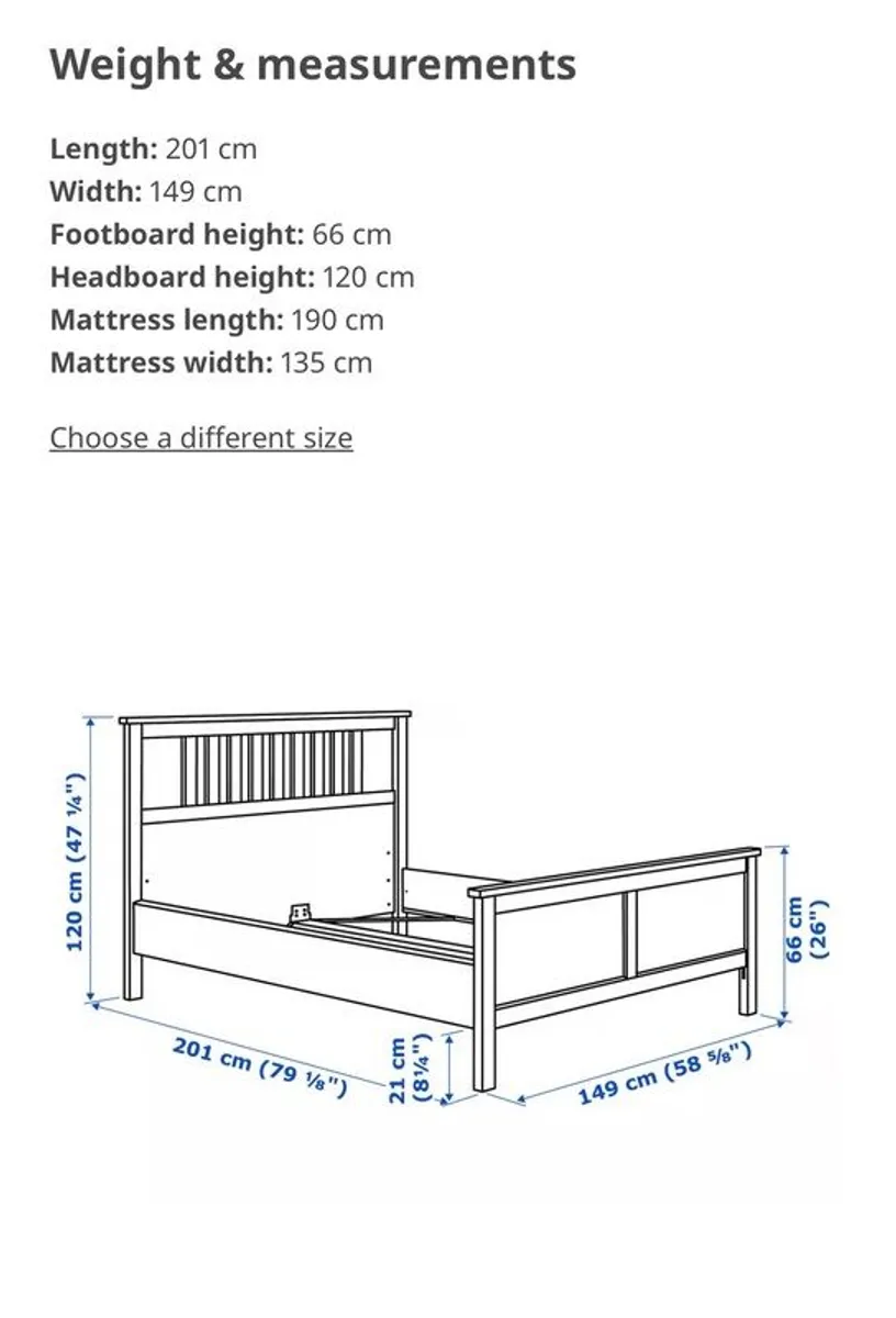 IKEA Hemnes Double Bed + Mattress + Storage Drawer + Bedside Table - Image 3