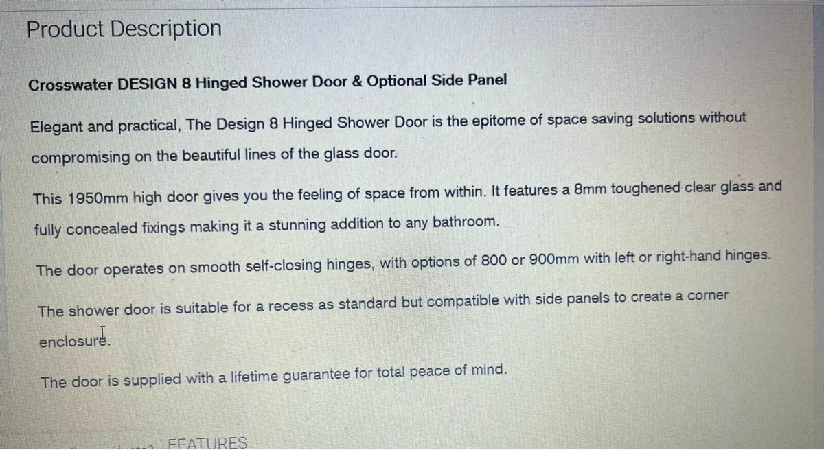 NEW-800mm Hinged Shower Door  X 1200 Side Panel - Image 3