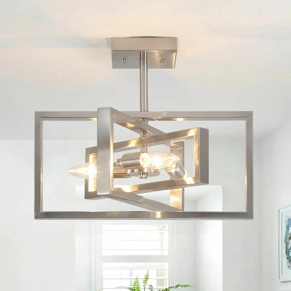 Brushed Nickel Ceiling Light Living Room 3 Lights - Image 1