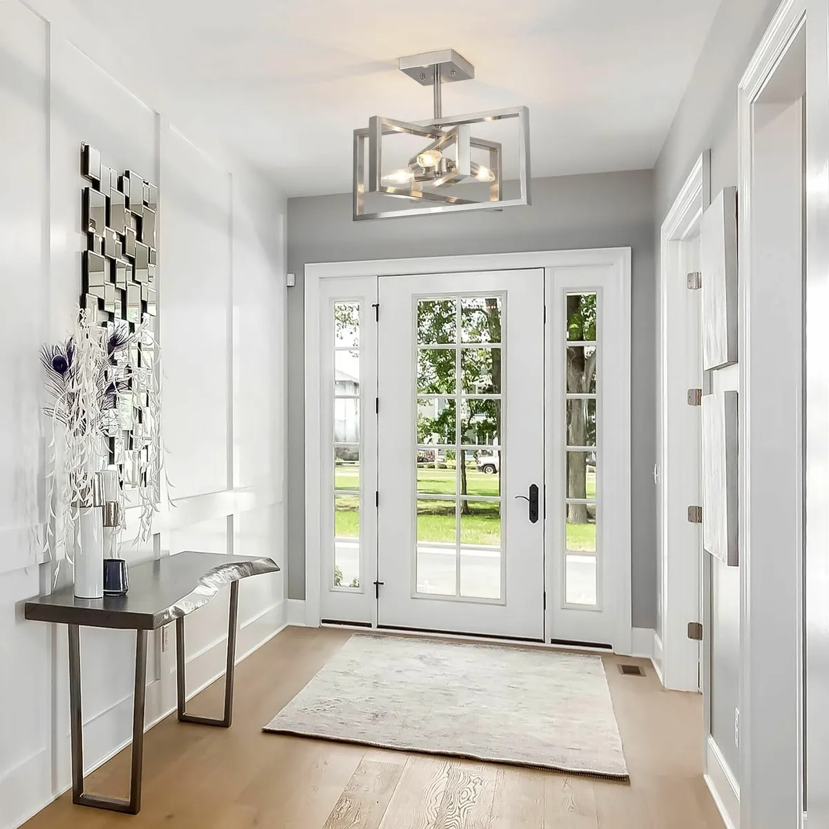 Brushed Nickel Ceiling Light Living Room 3 Lights - Image 2