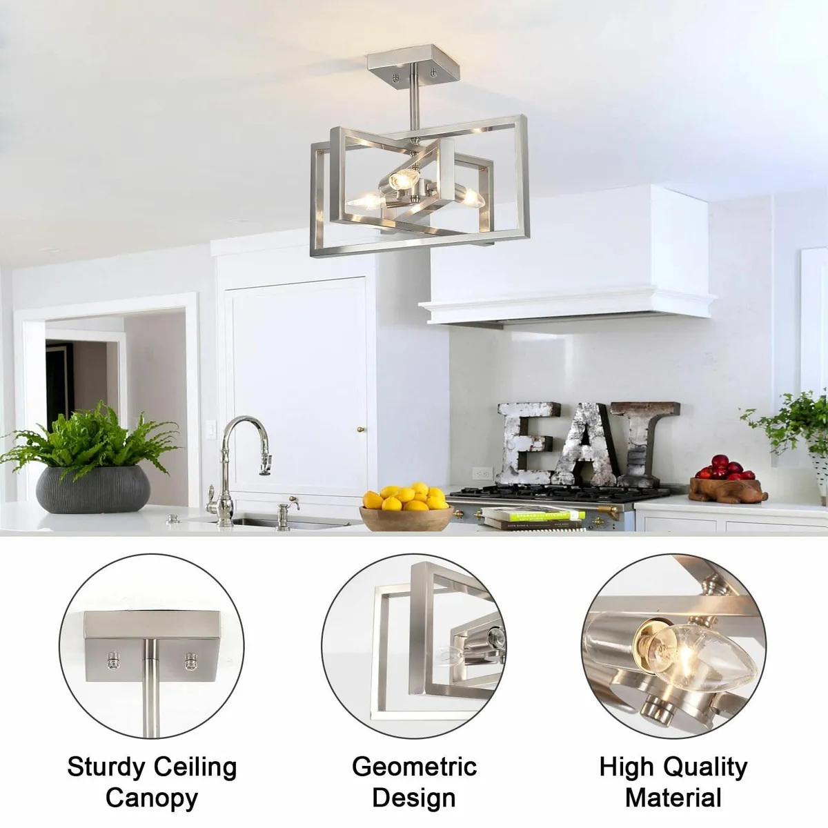 Brushed Nickel Ceiling Light Living Room 3 Lights - Image 4