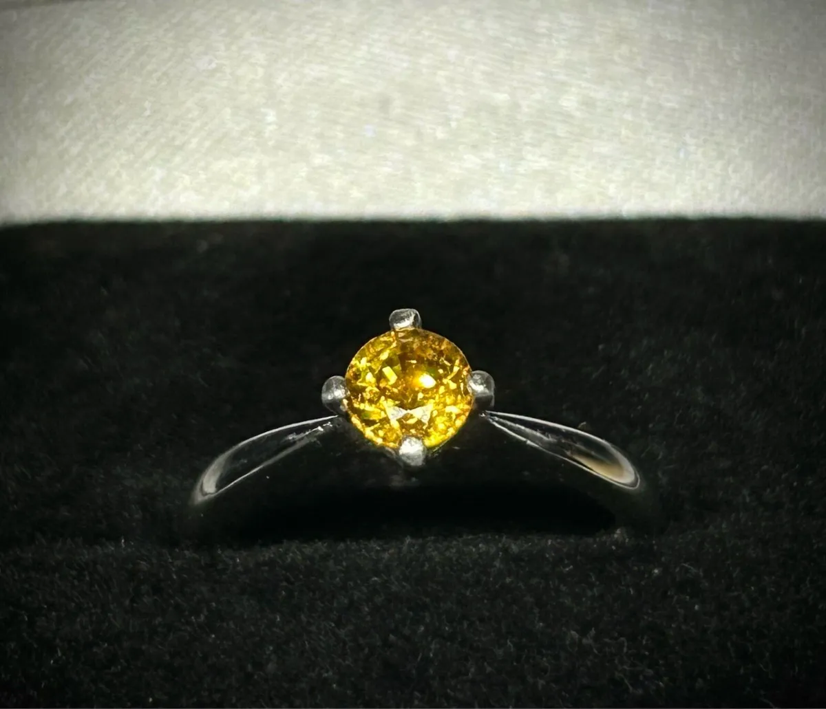 Platinum Golden Sapphire Solitaire Ring - Image 1