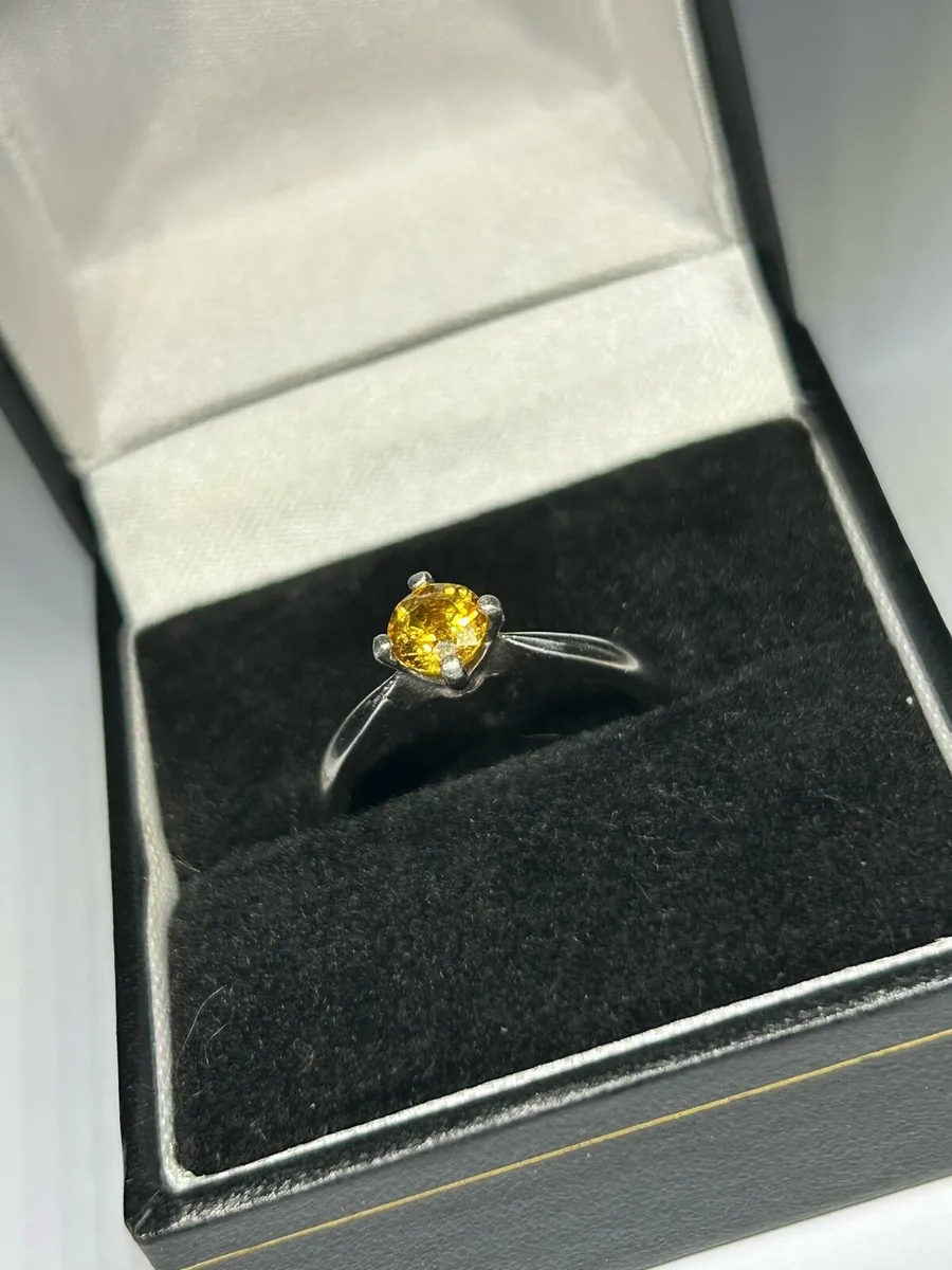 Platinum Golden Sapphire Solitaire Ring - Image 2