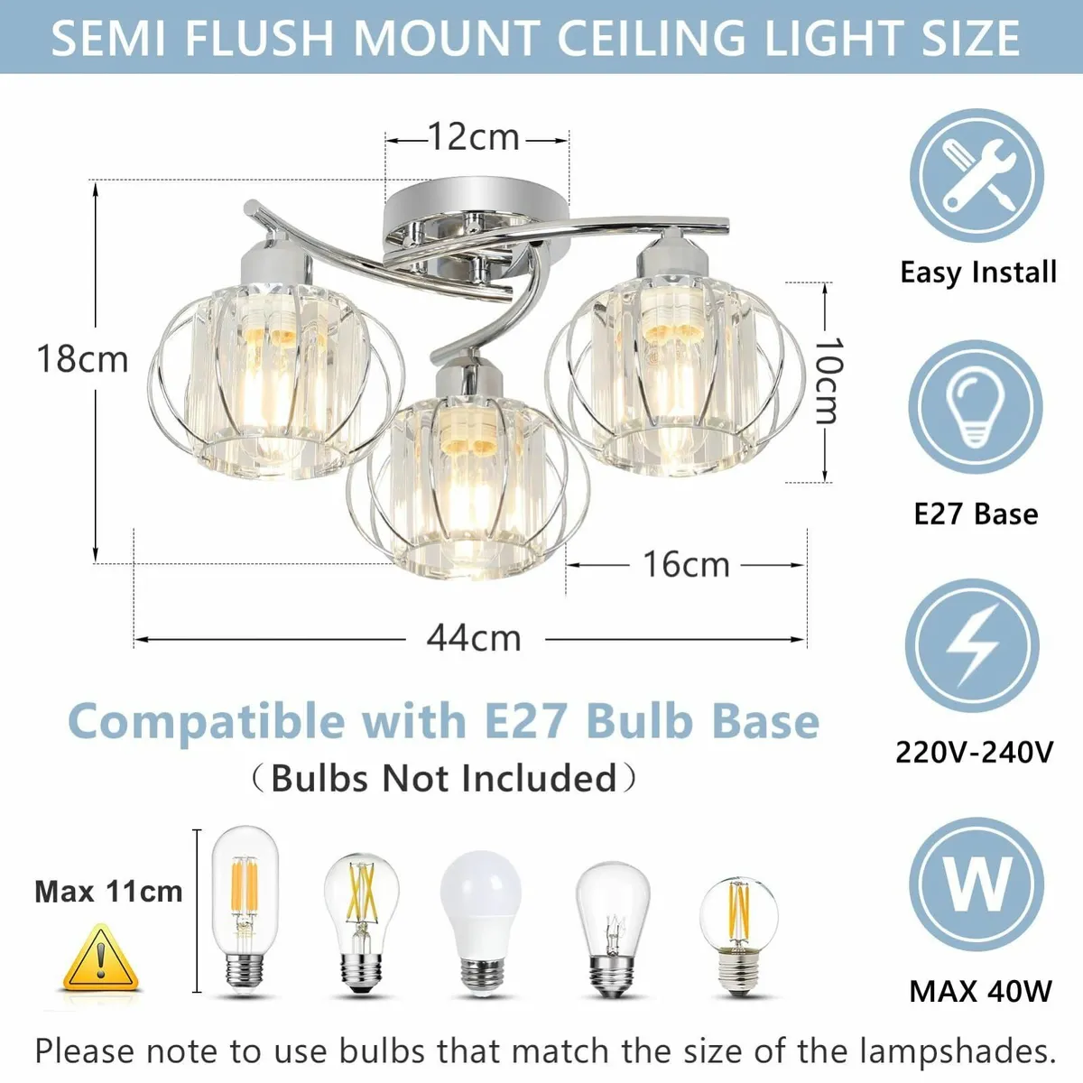 Crystal Ceiling Lights Living Room 3-Lights - Image 4