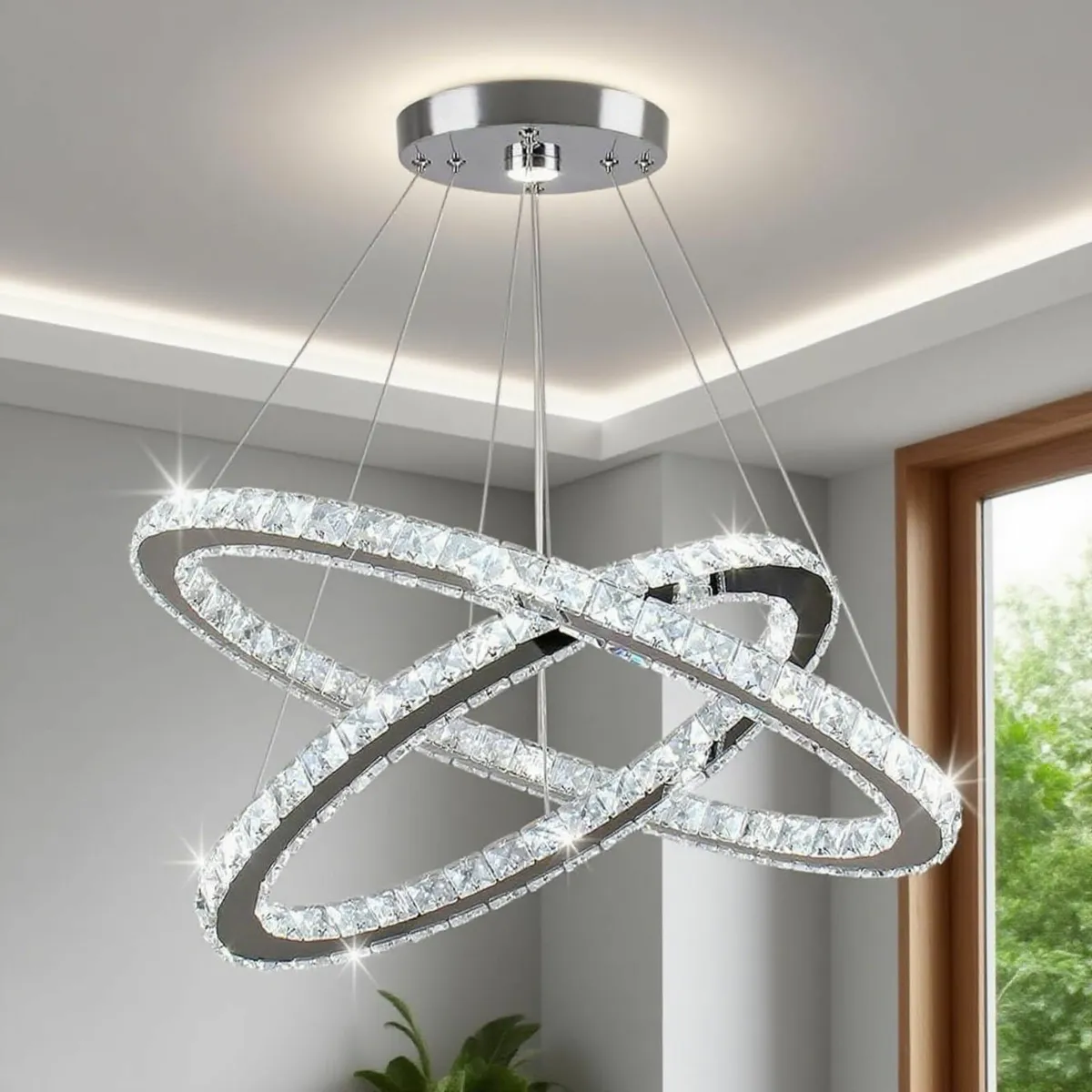 Double-Ring Crystal LED Chandelier Modern Height - Image 1