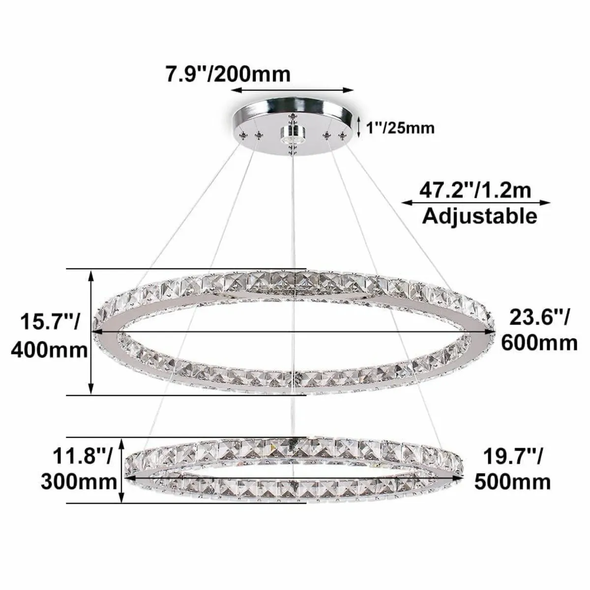 Double-Ring Crystal LED Chandelier Modern Height - Image 3
