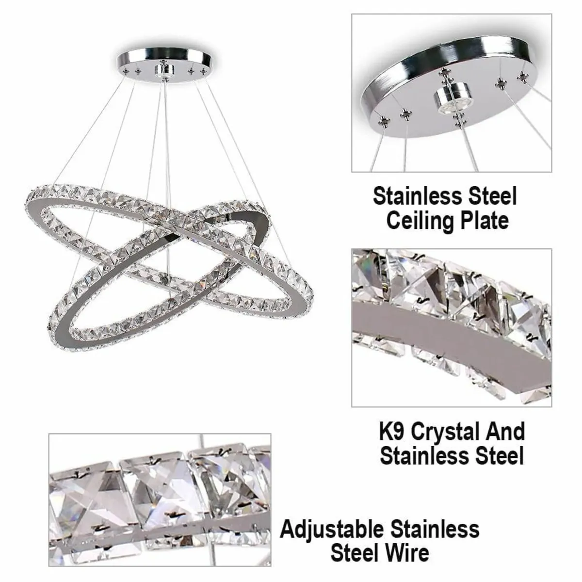 Double-Ring Crystal LED Chandelier Modern Height - Image 4