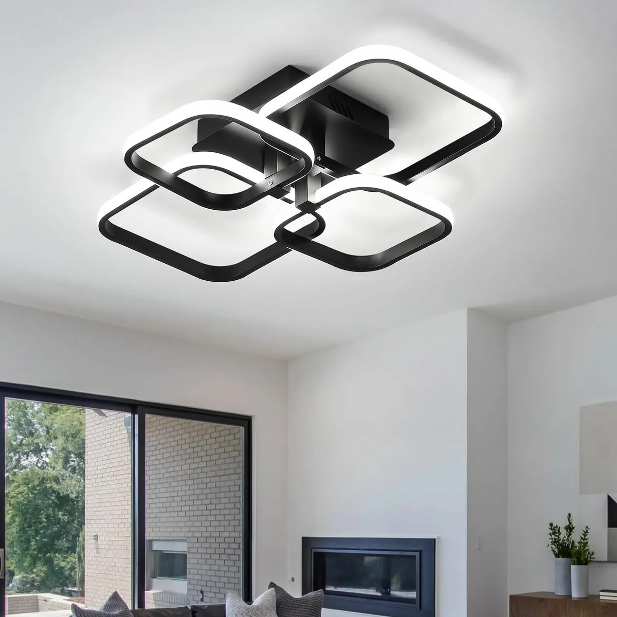 Modern LED Ceiling Light 4 Square Black Lamp 60W - Image 1