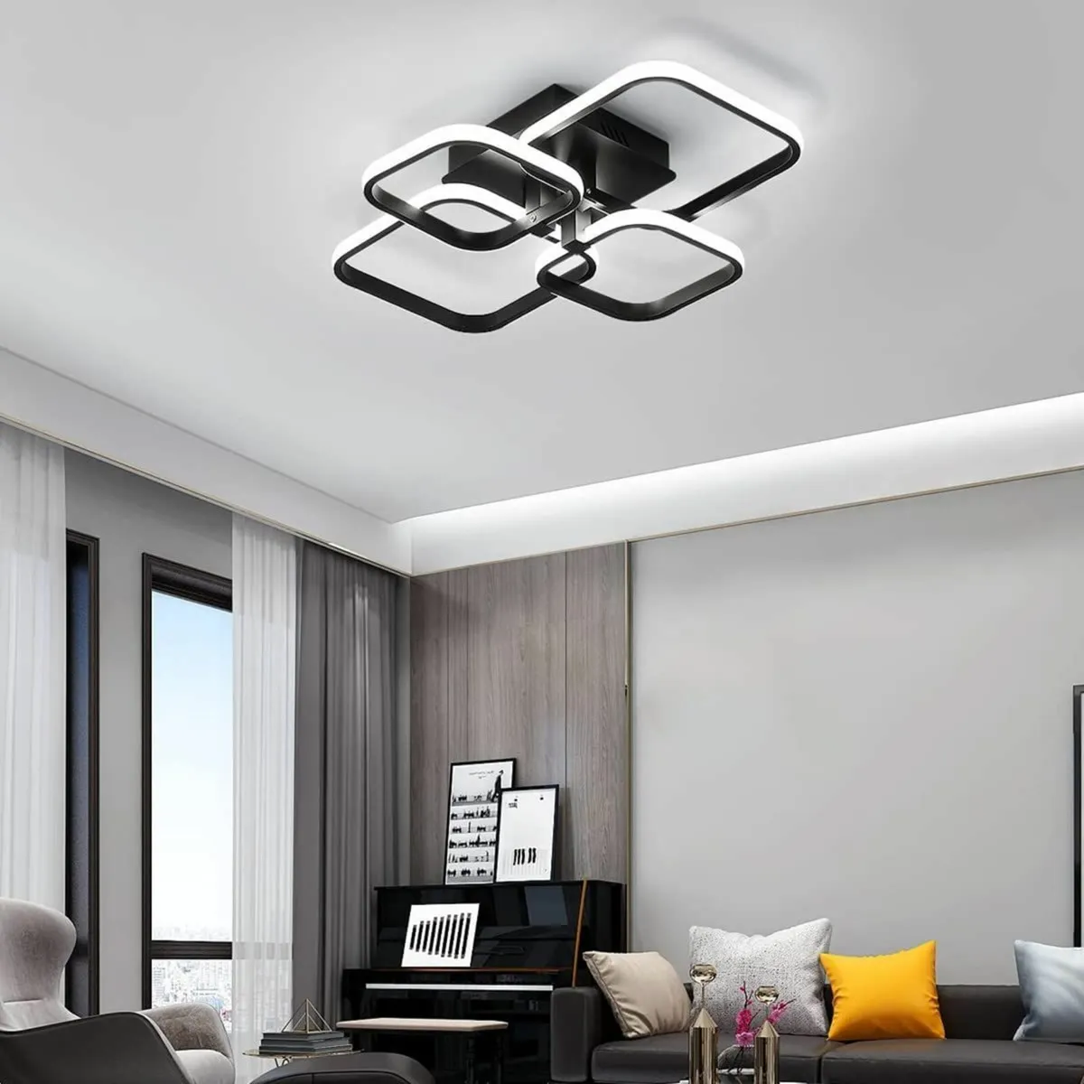 Modern LED Ceiling Light 4 Square Black Lamp 60W - Image 2