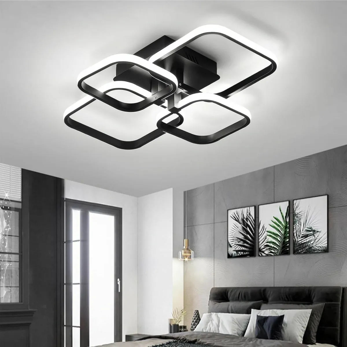 Modern LED Ceiling Light 4 Square Black Lamp 60W - Image 4