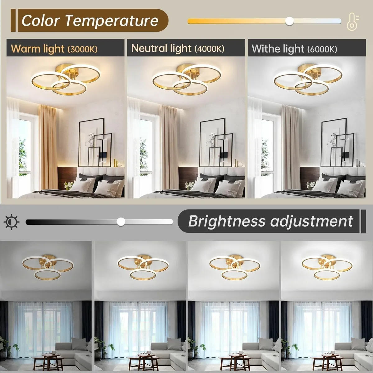Modern Ceiling Light LED 48cm 45W Gold Dimmable - Image 2