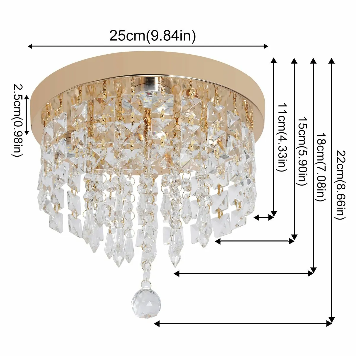 Gold Crystal Chandelier Flush Mount Ceiling Light - Image 2
