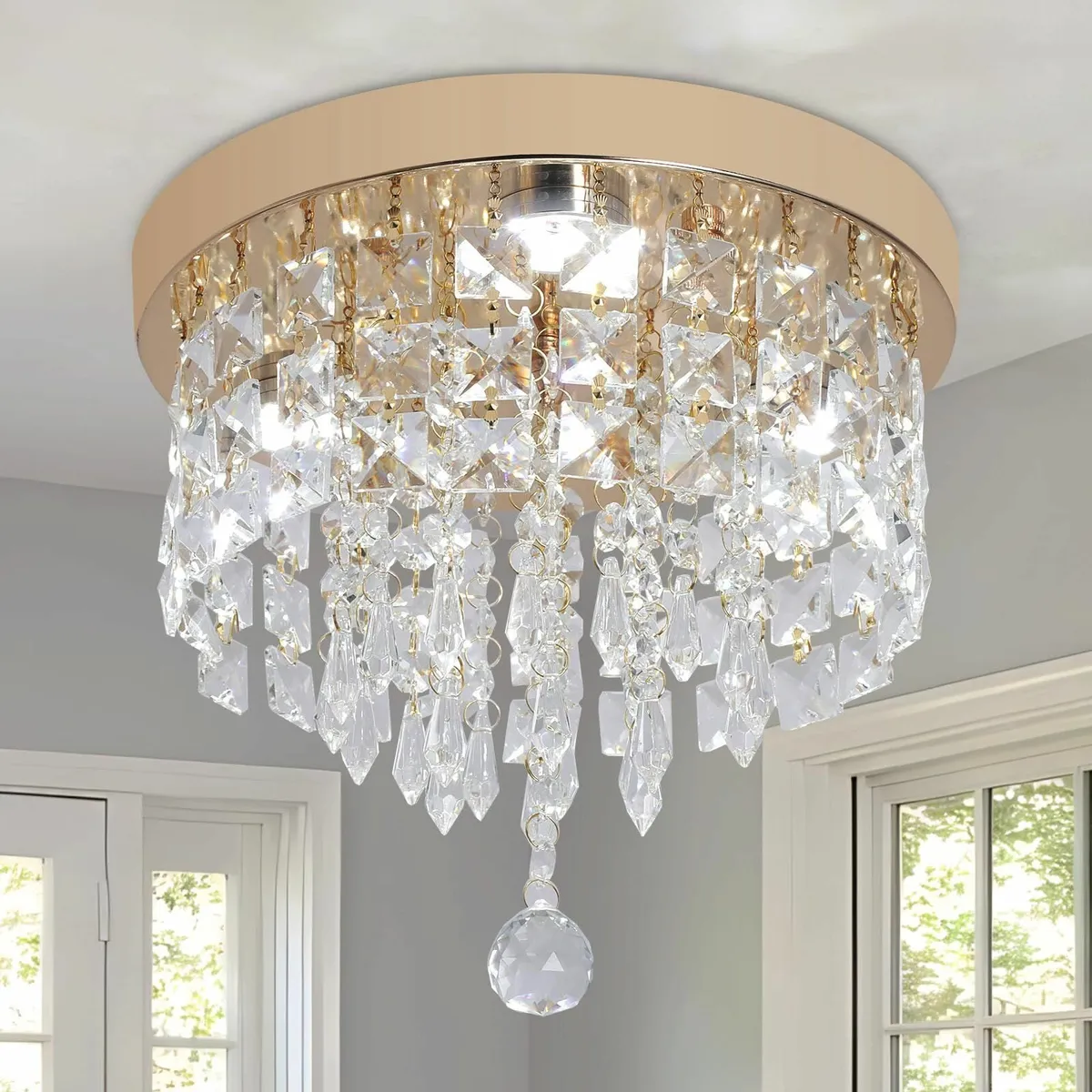 Gold Crystal Chandelier Flush Mount Ceiling Light - Image 3