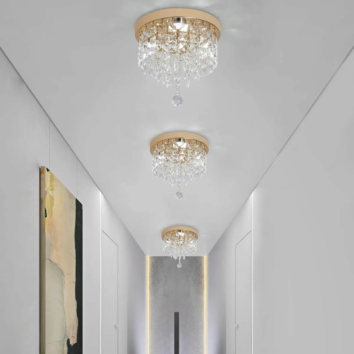 Gold Crystal Chandelier Flush Mount Ceiling Light - Image 4