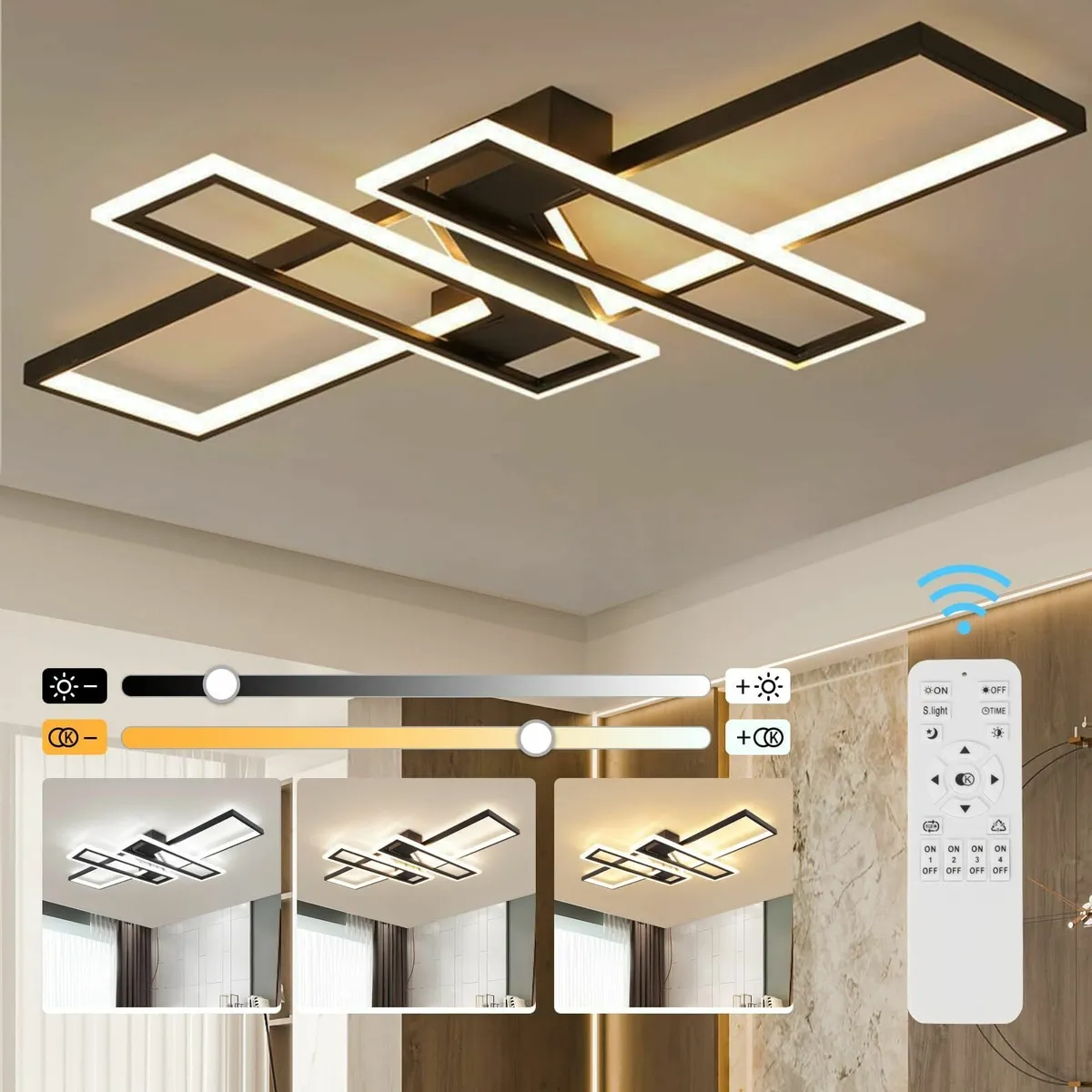 LED Ceiling Light Dimmable Rectangle 94W Black - Image 1