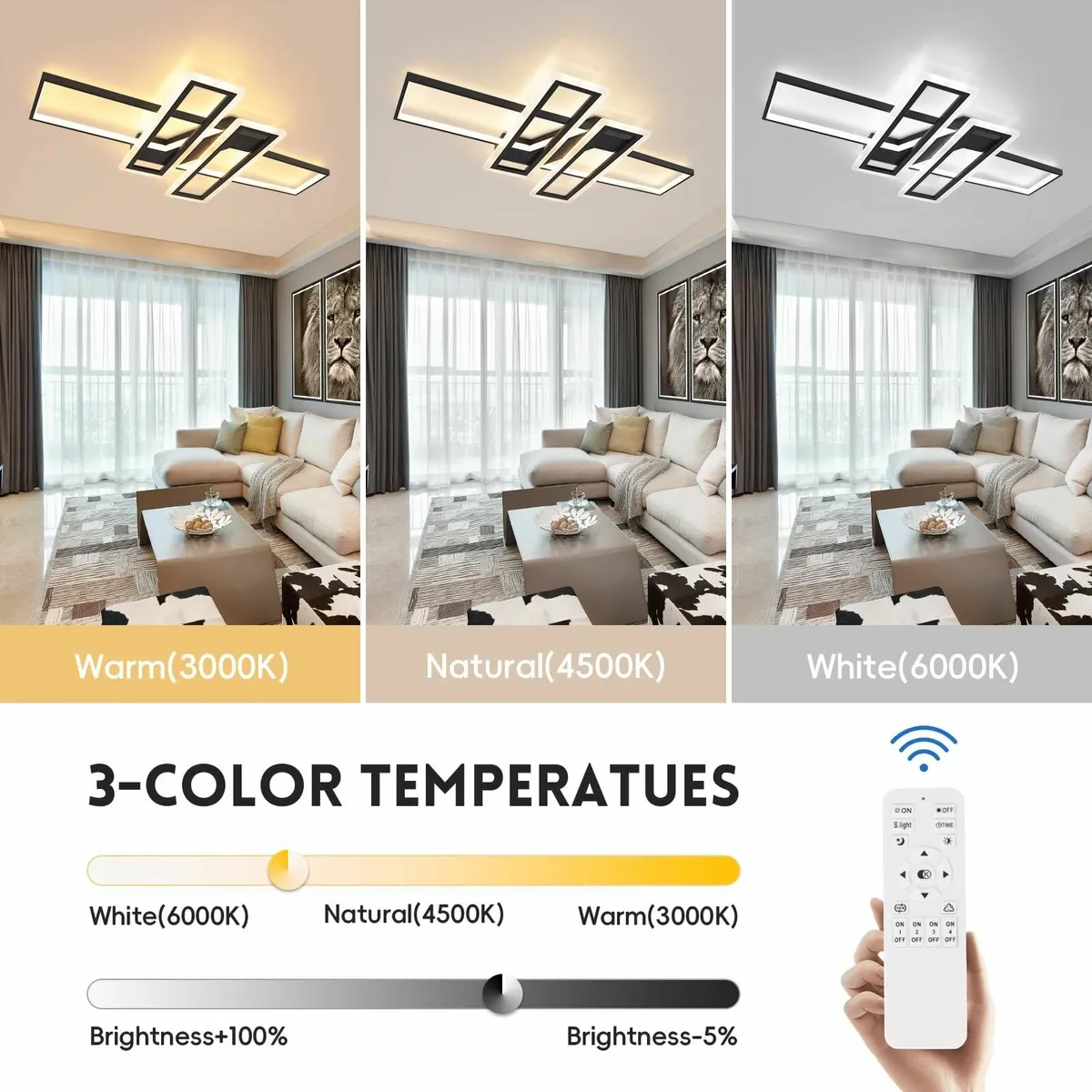 LED Ceiling Light Dimmable Rectangle 94W Black - Image 2