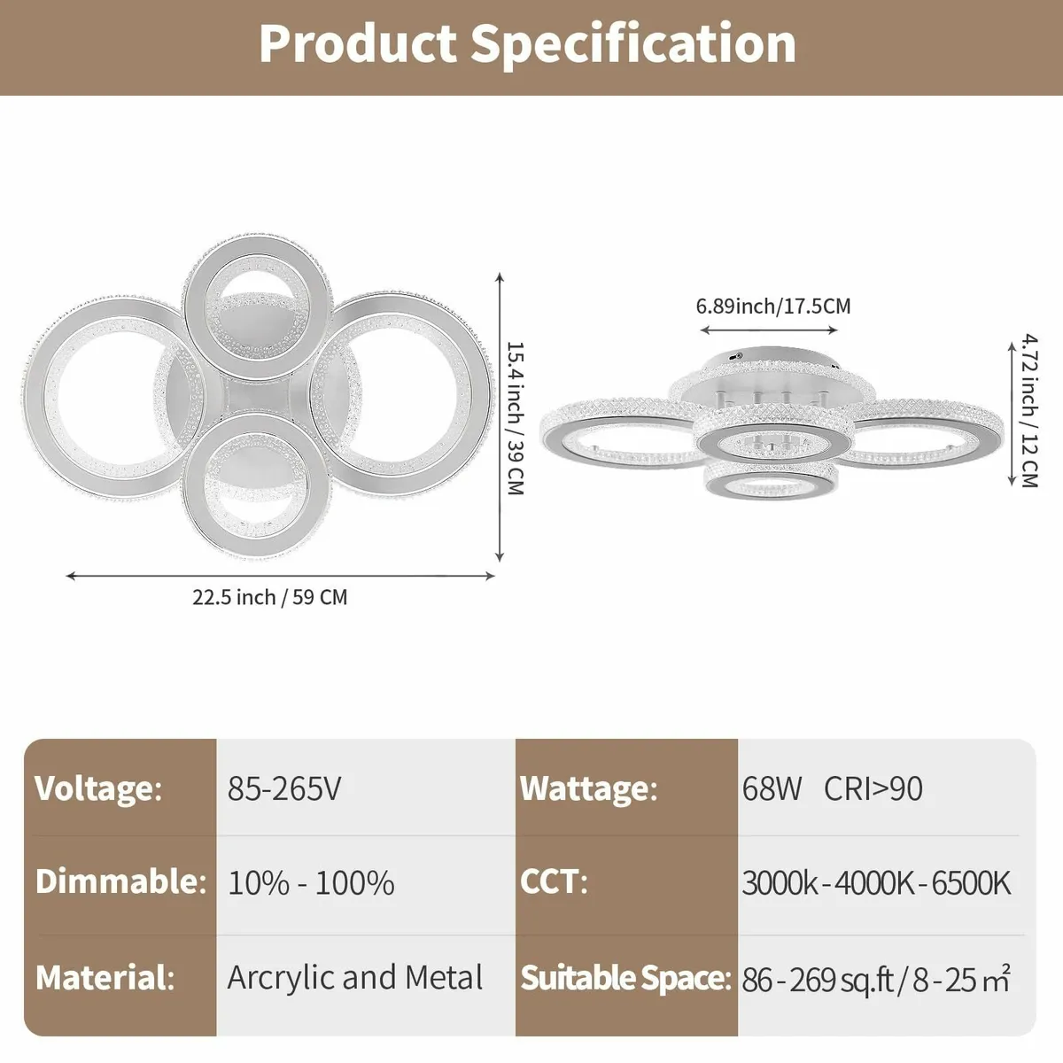 LED Ceiling Light 68W Modern Dimmable Lighting 5 - Image 3