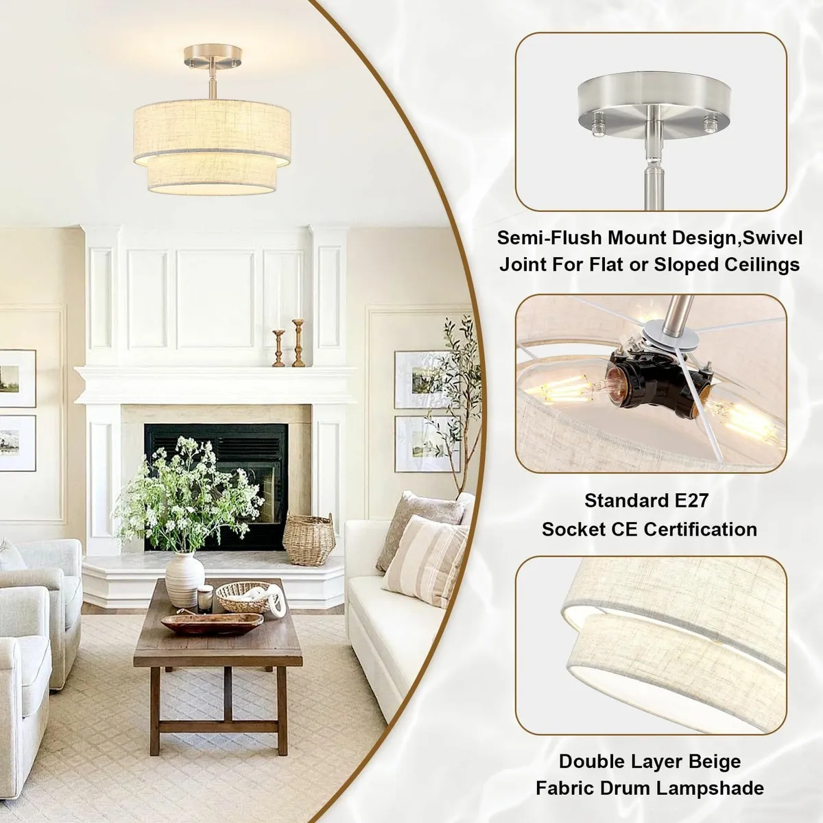 Chrome Ceiling Lights Living Room 3-Light Modern - Image 4