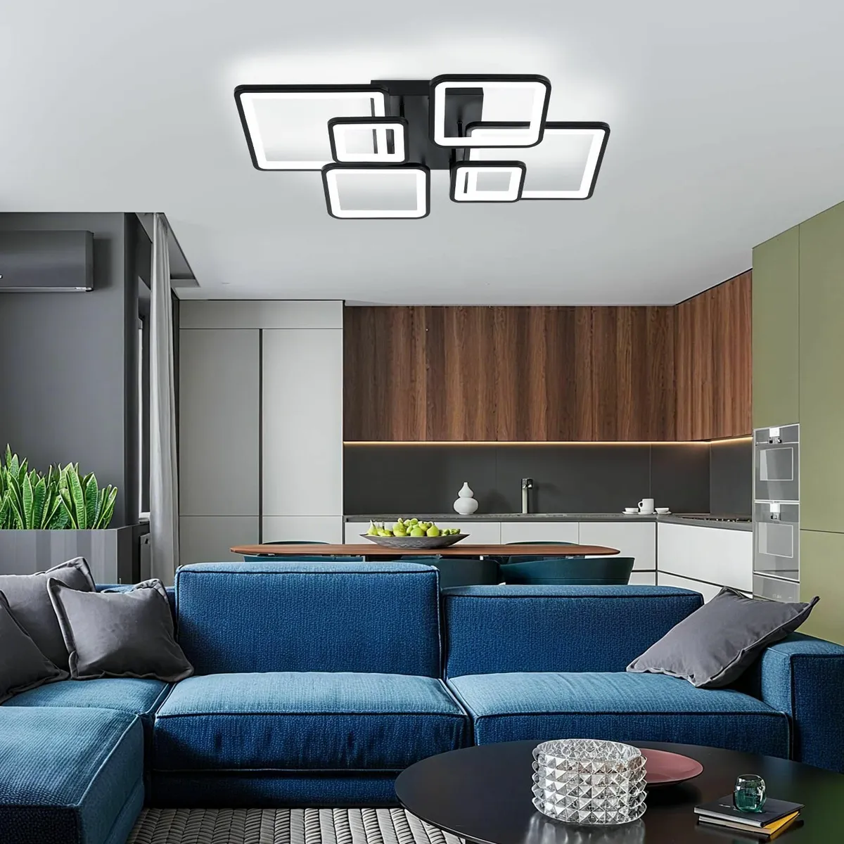 Modern Led Ceiling Lights 80cm Black 6-Square - Image 4