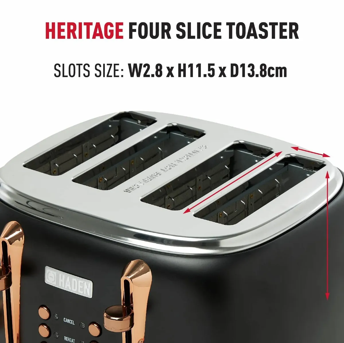 Heritage Black Toaster 4 Slice - Adjustable - Image 3