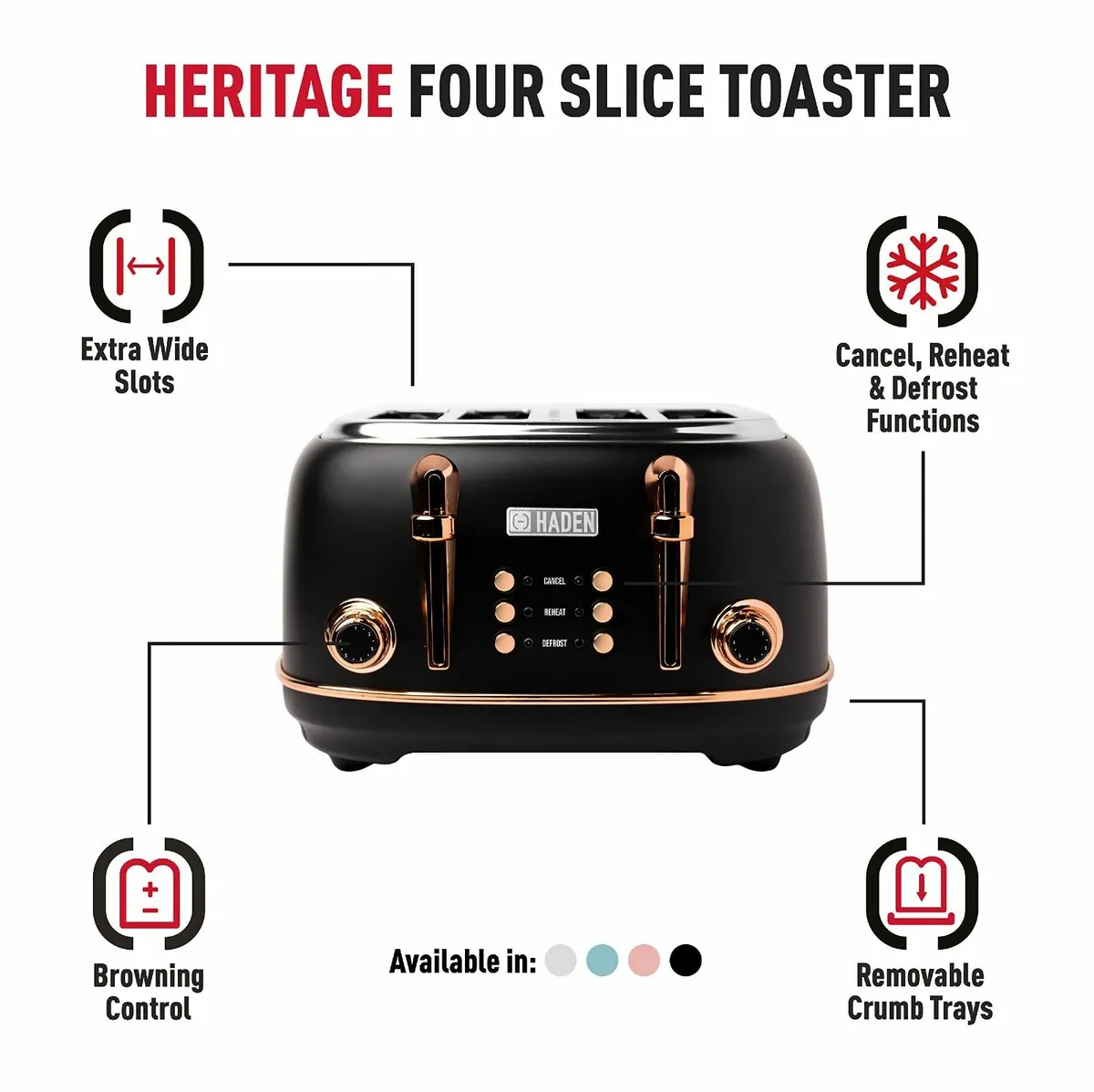 Heritage Black Toaster 4 Slice - Adjustable - Image 4