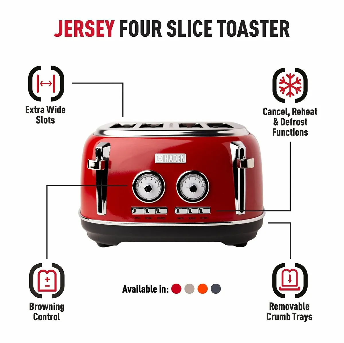 Jersey Red Toaster 4 Slice - Retro Stainless - Image 3