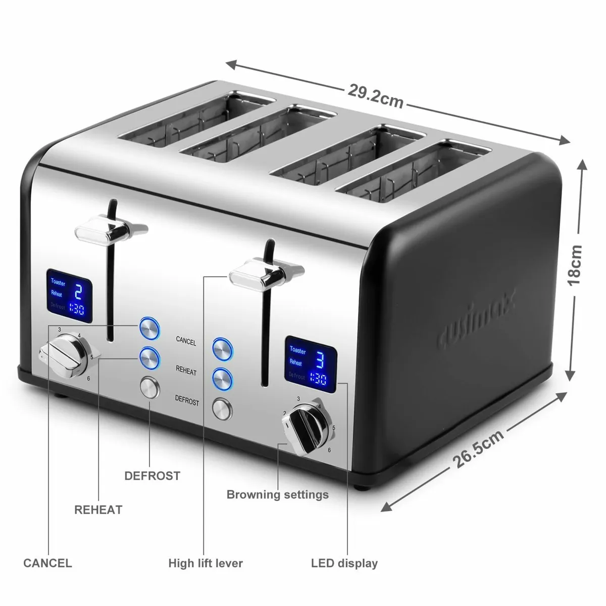 Toaster 4 Slices Stainless Steel with Ultra-Clear - Image 3