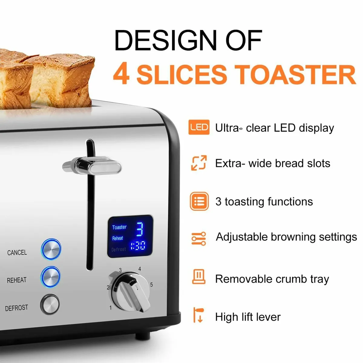 Toaster 4 Slices Stainless Steel with Ultra-Clear - Image 4