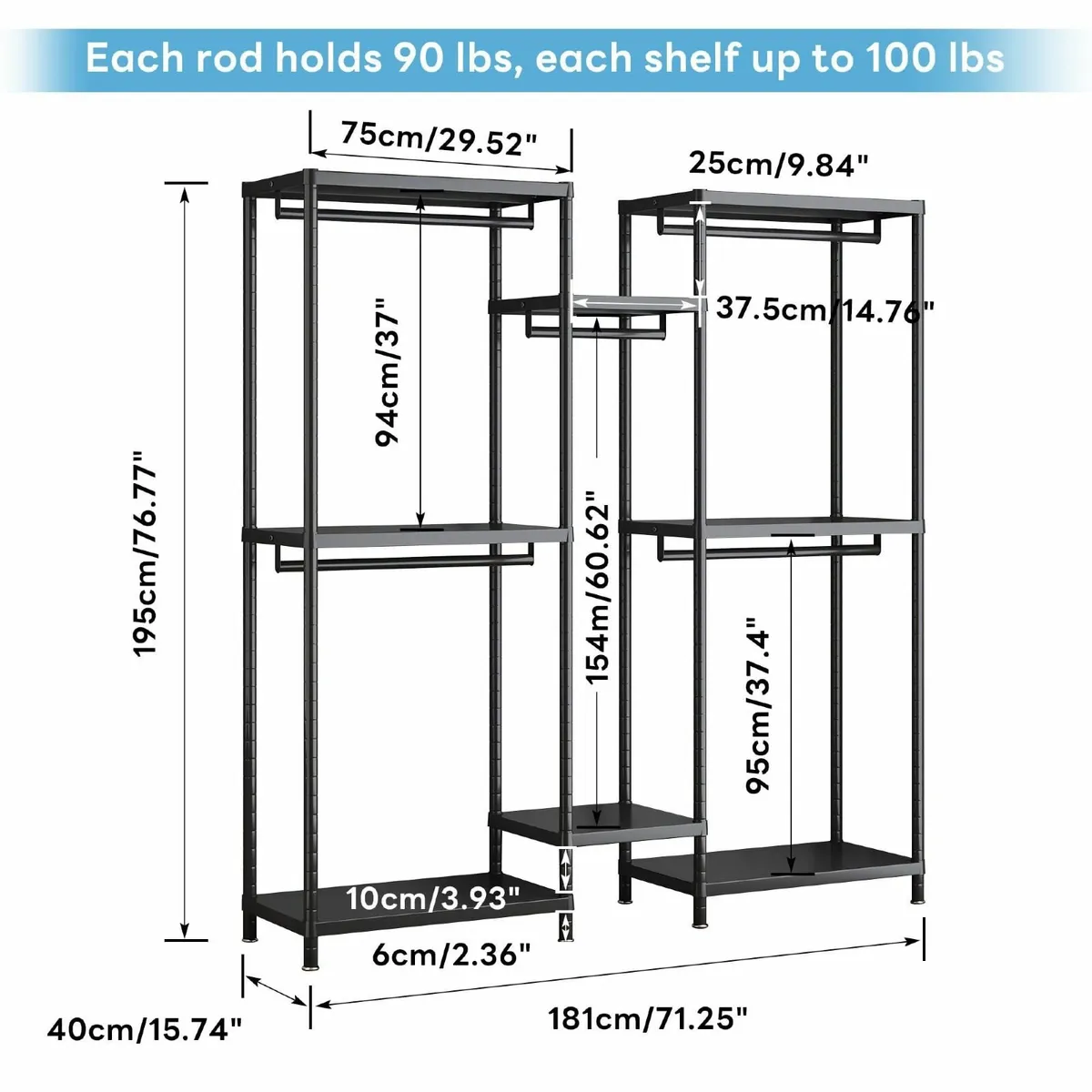 Heavy Duty Clothes Rail Metal Open Wardrobe with - Image 2