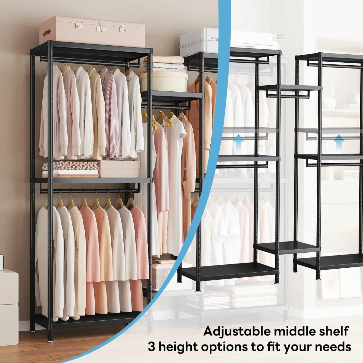 Heavy Duty Clothes Rail Metal Open Wardrobe with - Image 3
