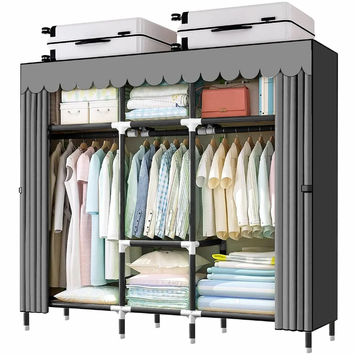 Portable Wardrobe Canvas Foldable Closet with 3 - Image 1