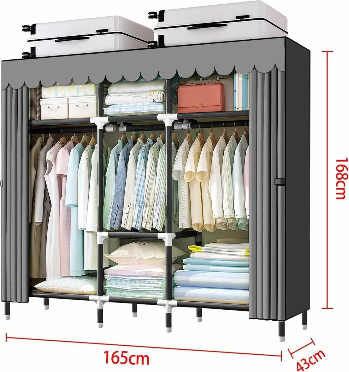 Portable Wardrobe Canvas Foldable Closet with 3 - Image 3