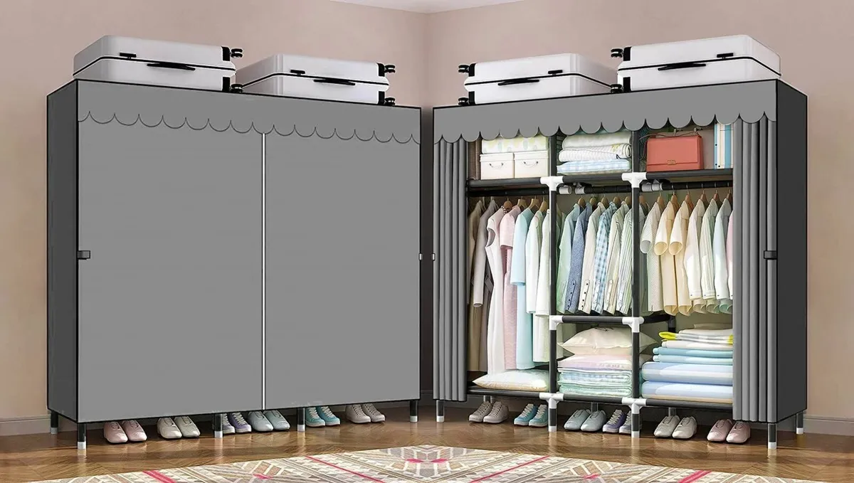 Portable Wardrobe Canvas Foldable Closet with 3 - Image 4