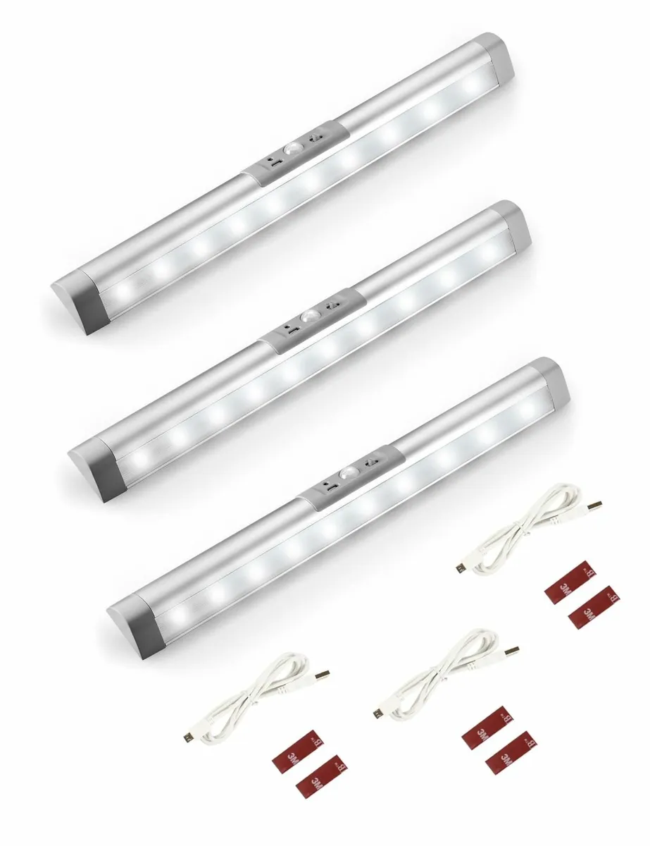 3 Pack Motion Sensor Wardrobe Lights LED Cupboard - Image 1