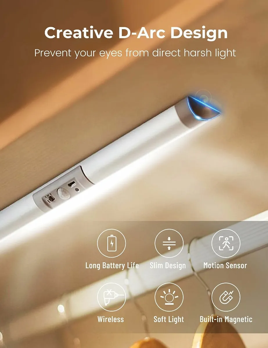 3 Pack Motion Sensor Wardrobe Lights LED Cupboard - Image 2