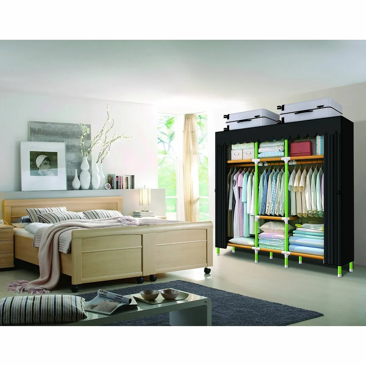 Portable Wardrobe Storage Closet Colored Rod and - Image 2