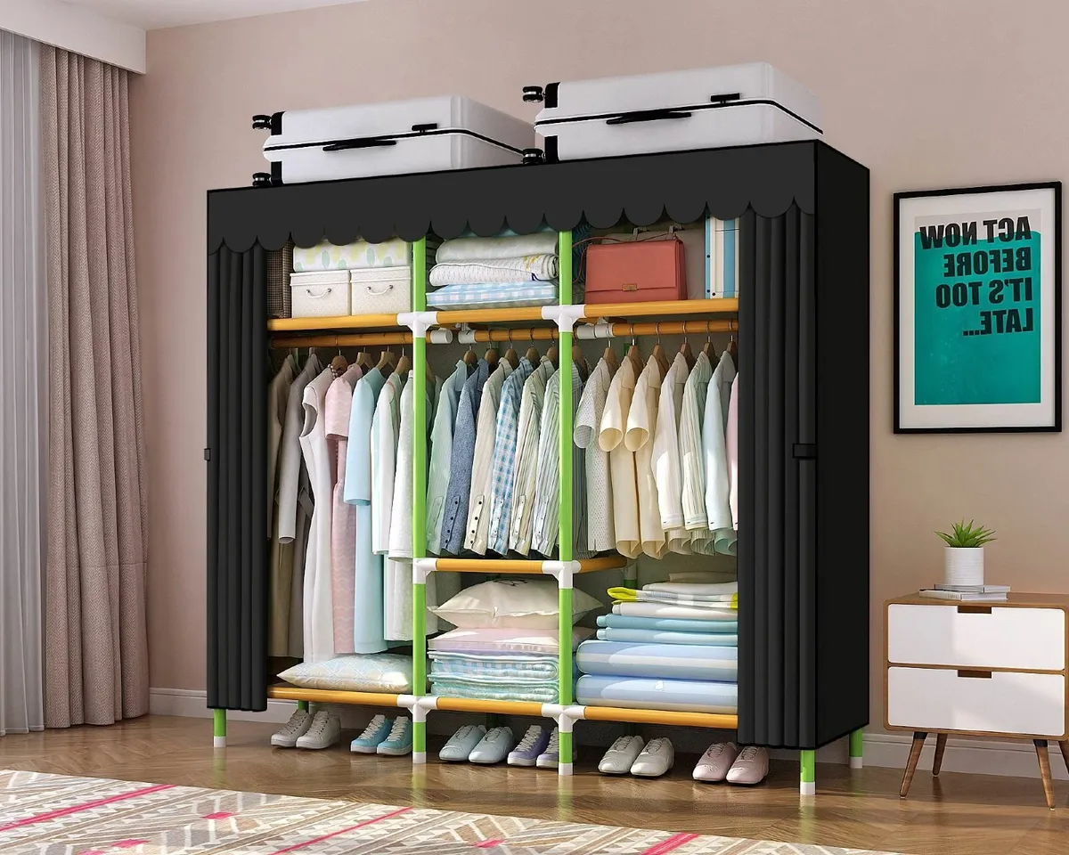 Portable Wardrobe Storage Closet Colored Rod and - Image 4